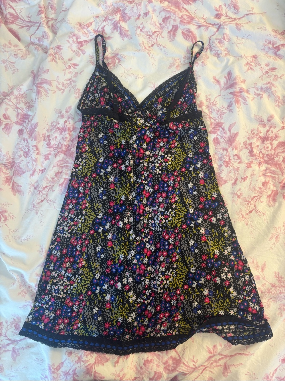 La SENZA Black Floral Mini Dress with Pink, Blue & Green Print - Picture 3 of 3